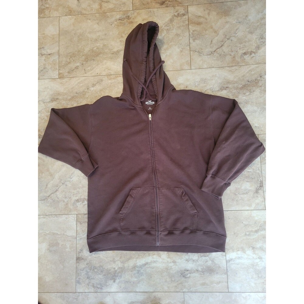 Hollister Men's Chocolate Brown Zip Up Hoodie With Pickets Medium